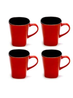 Home Trends Rave Red Square Stoneware  14 oz. Mugs Set of 4
